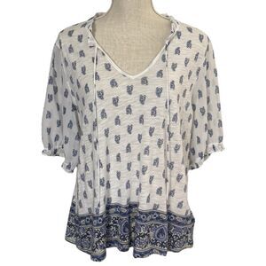 Lucky Brand, Large, Blue & White Paisley Top